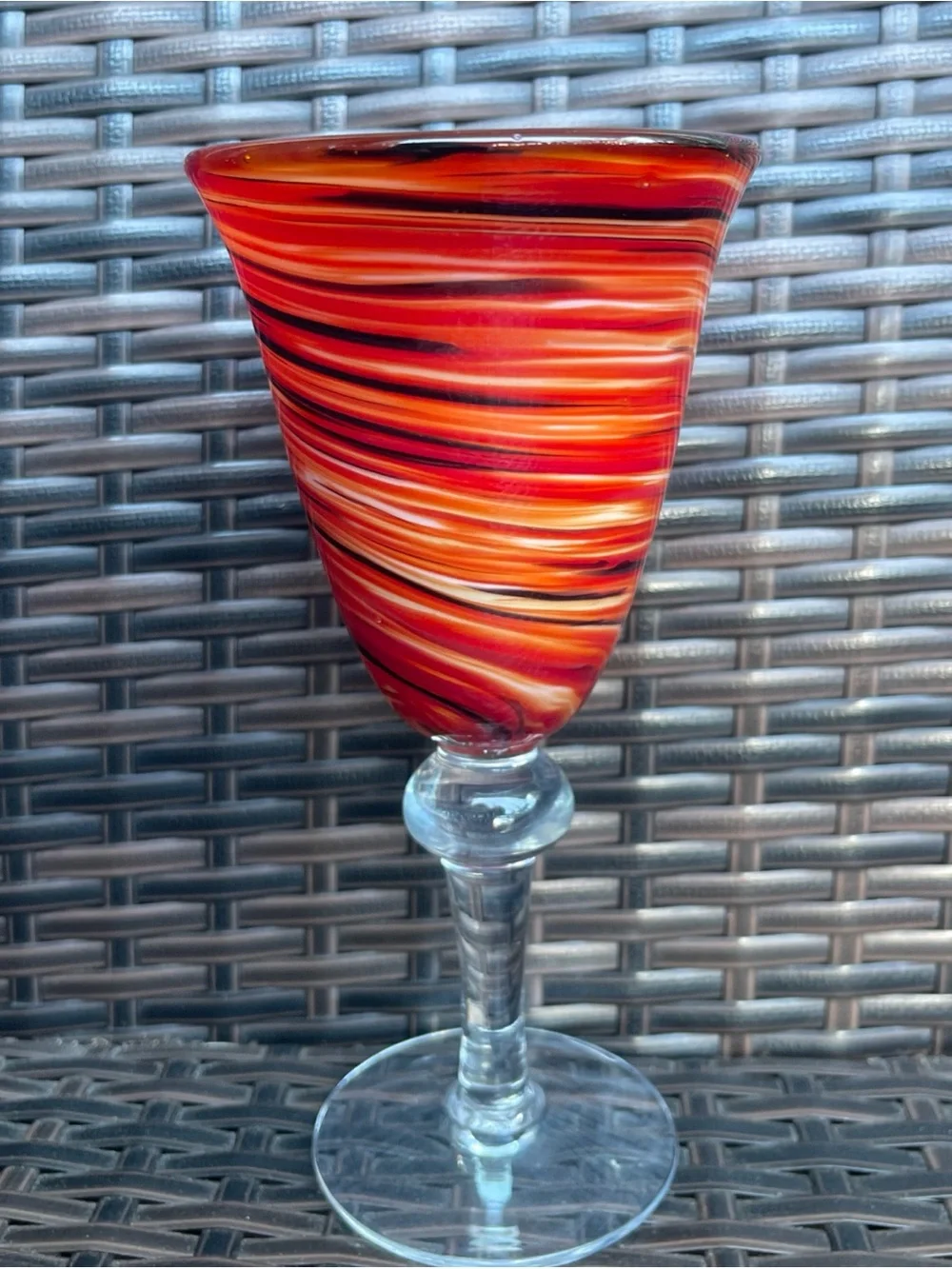 Single Pier 1 Red Twist 8” Water Wine Goblet 8oz Handblown Glass Swirled One